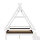 JVNOXK Cama de plataforma Full House con escaleras, marco de cama individual de madera maciza, diseño de perfil bajo y divertido para niños, blanco