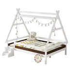 JVNOXK Cama de plataforma Full House con escaleras, marco de cama individual de madera maciza, diseño de perfil bajo y divertido para niños, blanco