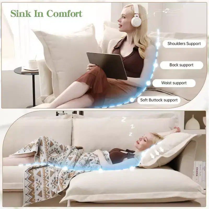 Cómodo sofá seccional en forma de L, sofá grande tipo nube con otomana convertible para sala de estar
