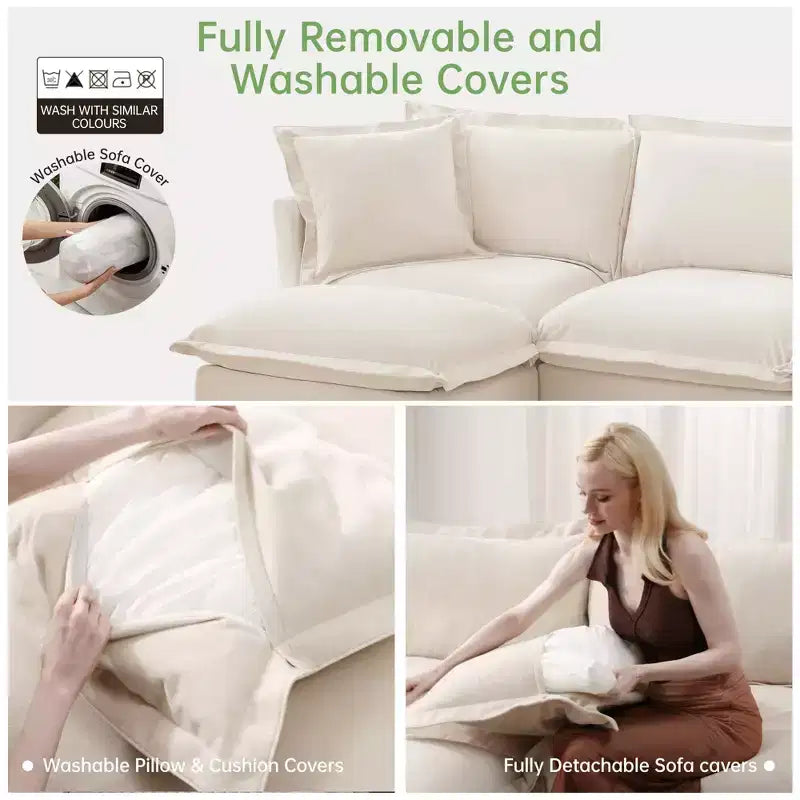 Cómodo sofá seccional en forma de L, sofá grande tipo nube con otomana convertible para sala de estar