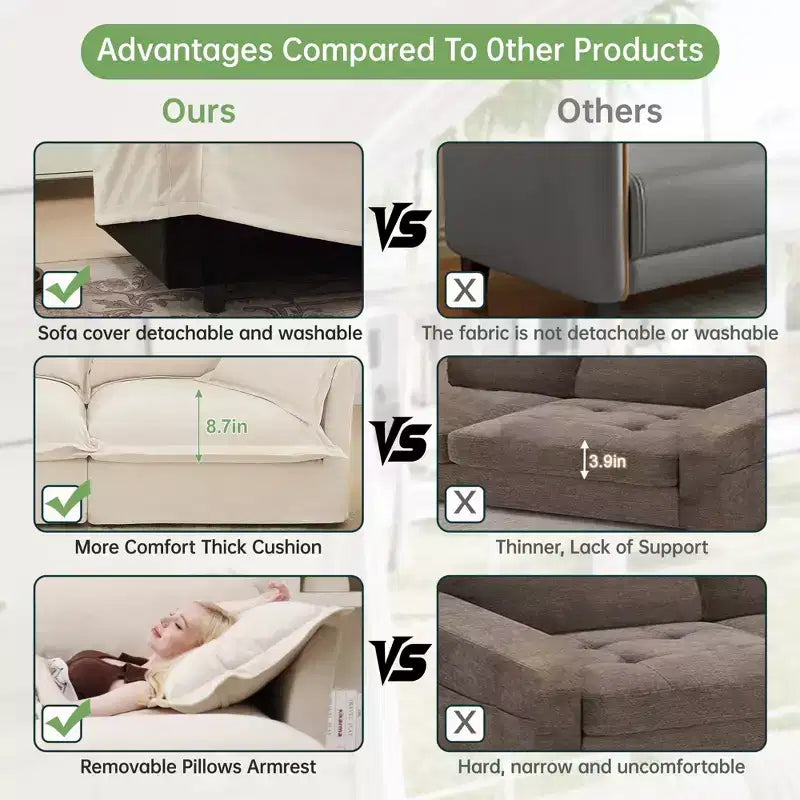 Cómodo sofá seccional en forma de L, sofá grande tipo nube con otomana convertible para sala de estar