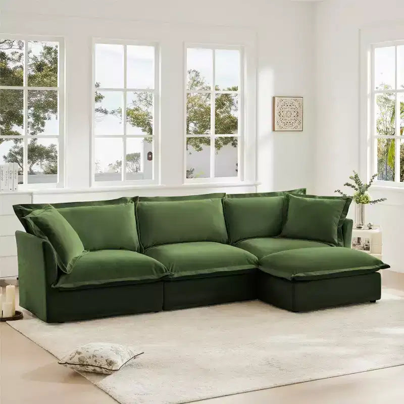 Cómodo sofá seccional en forma de L, sofá grande tipo nube con otomana convertible para sala de estar