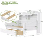 Cama Diván Doble con Cajones de Almacenamiento y Estantes en el Cabecero, Estructura de Cama de Madera, Blanca