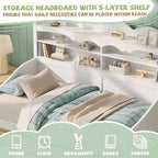 Cama Diván Doble con Cajones de Almacenamiento y Estantes en el Cabecero, Estructura de Cama de Madera, Blanca
