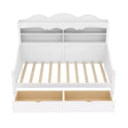 Cama Diván Doble con Cajones de Almacenamiento y Estantes en el Cabecero, Estructura de Cama de Madera, Blanca