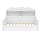 Cama Diván Doble con Cajones de Almacenamiento y Estantes en el Cabecero, Estructura de Cama de Madera, Blanca