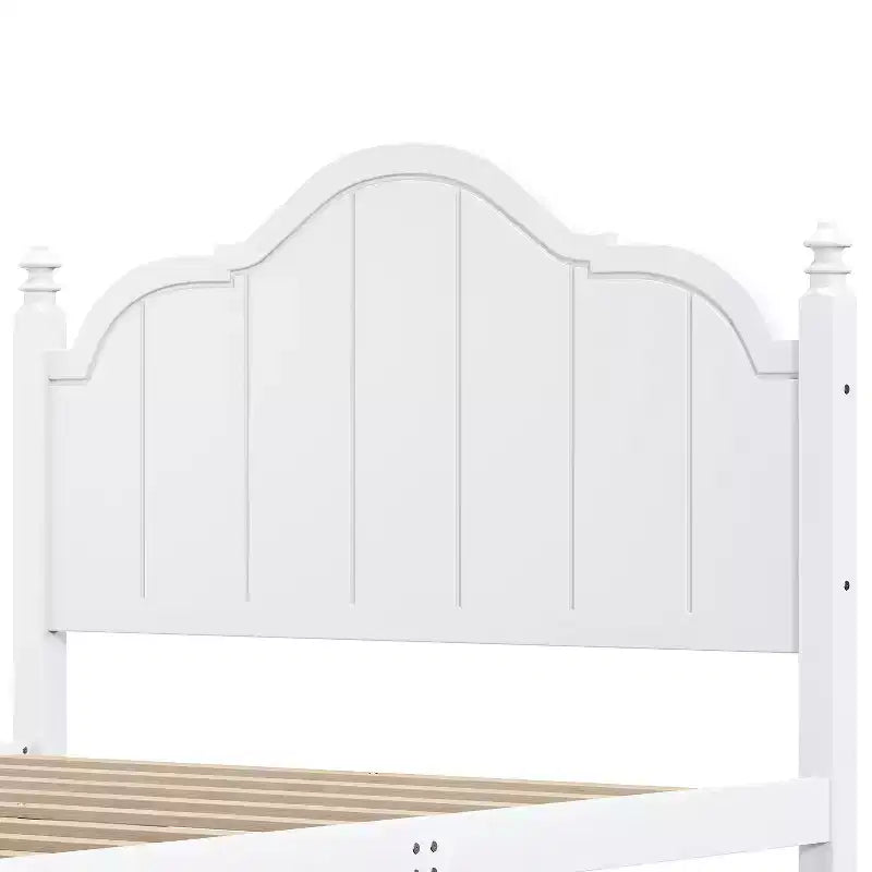 Estructura de cama Queen con cabecero, cama de plataforma de madera vintage con soporte de listones, blanco