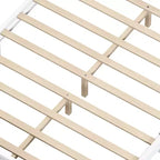 Estructura de cama Queen con cabecero, cama de plataforma de madera vintage con soporte de listones, blanco