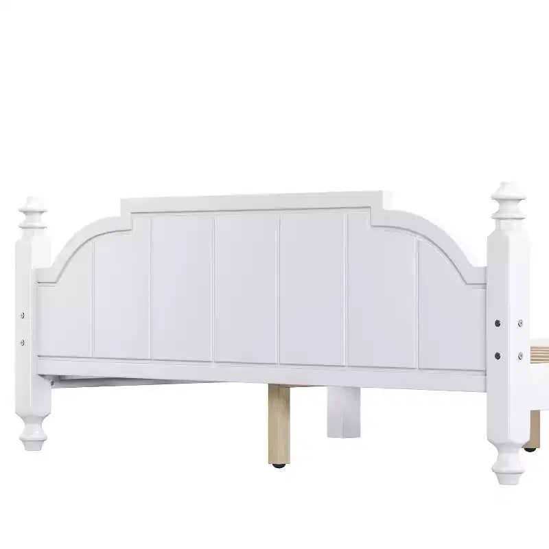 Estructura de cama Queen con cabecero, cama de plataforma de madera vintage con soporte de listones, blanco