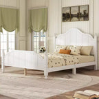 Estructura de cama Queen con cabecero, cama de plataforma de madera vintage con soporte de listones, blanco