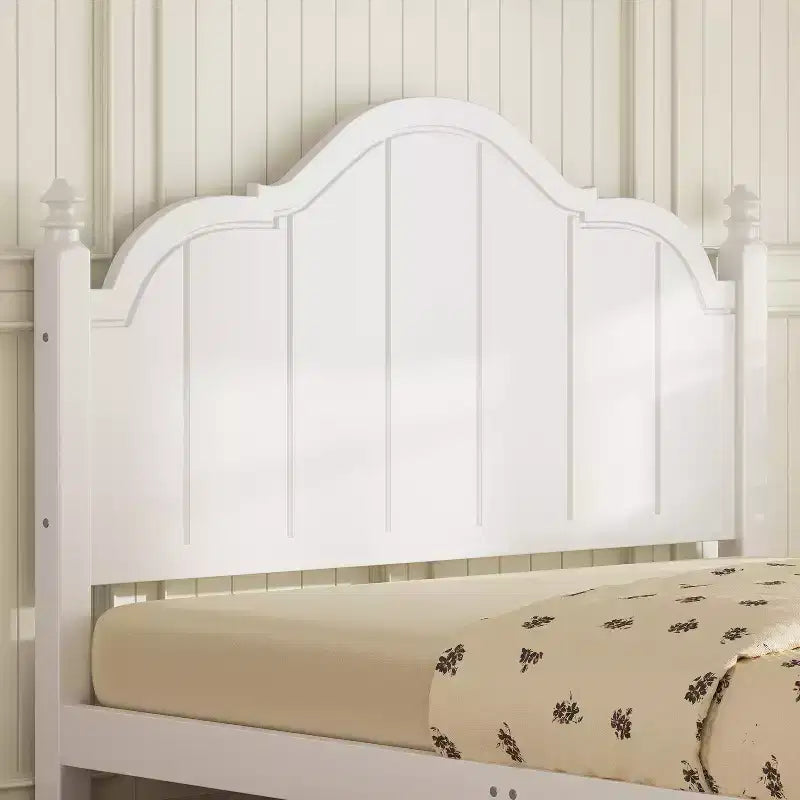 Estructura de cama Queen con cabecero, cama de plataforma de madera vintage con soporte de listones, blanco