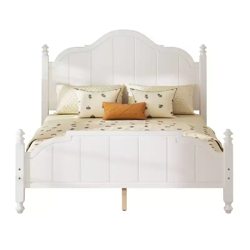 Estructura de cama Queen con cabecero, cama de plataforma de madera vintage con soporte de listones, blanco