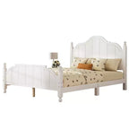 Estructura de cama Queen con cabecero, cama de plataforma de madera vintage con soporte de listones, blanco