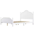 Estructura de cama Queen con cabecero, cama de plataforma de madera vintage con soporte de listones, blanco