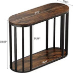 Mesa Auxiliar Estrecha de 2 Niveles Lantine con Almacenamiento, Mesa Auxiliar Industrial con Estructura de Metal Negro para Sala de Estar, Marrón
