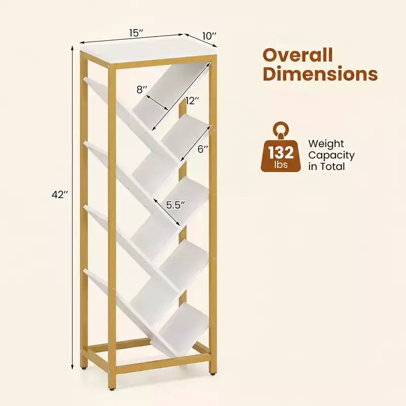 Estantería de árbol de Costway, librero de 9 niveles, estante esquinero estrecho, para el hogar, marrón rústico y negro/blanco y dorado