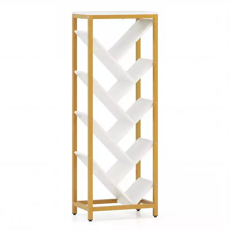 Estantería de árbol de Costway, librero de 9 niveles, estante esquinero estrecho, para el hogar, marrón rústico y negro/blanco y dorado