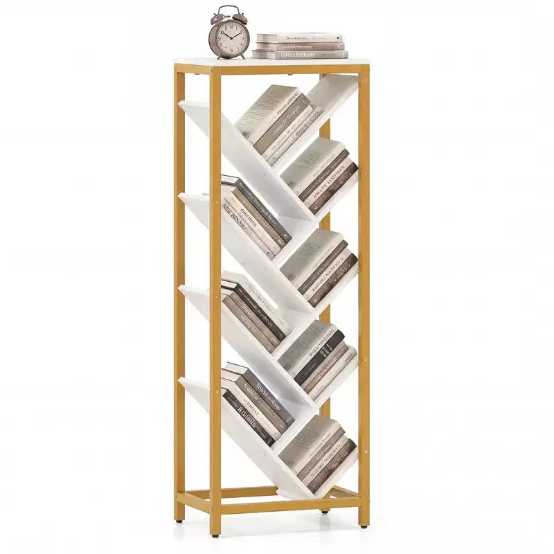 Estantería de árbol de Costway, librero de 9 niveles, estante esquinero estrecho, para el hogar, marrón rústico y negro/blanco y dorado