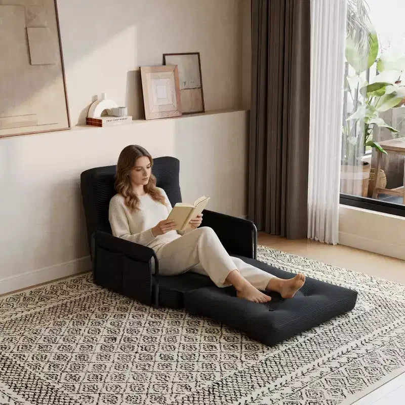 Sofá cama plegable individual ALAULM, sofá cama plegable 2 en 1 con almohadas, respaldo, reposabrazos y bolsa de almacenamiento ajustables
