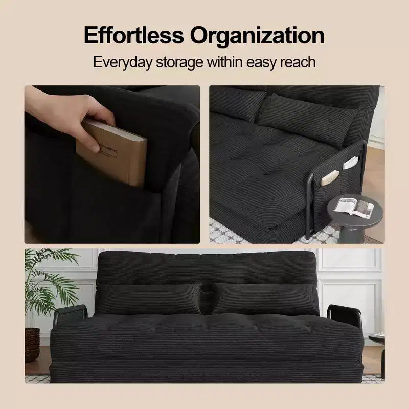 Sofá cama plegable individual ALAULM, sofá cama plegable 2 en 1 con almohadas, respaldo, reposabrazos y bolsa de almacenamiento ajustables