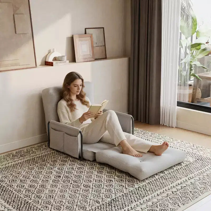 Sofá cama plegable individual ALAULM, sofá cama plegable 2 en 1 con almohadas, respaldo, reposabrazos y bolsa de almacenamiento ajustables