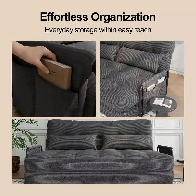 Sofá cama plegable individual ALAULM, sofá cama plegable 2 en 1 con almohadas, respaldo, reposabrazos y bolsa de almacenamiento ajustables