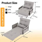 Sofá cama plegable individual ALAULM, sofá cama plegable 2 en 1 con almohadas, respaldo, reposabrazos y bolsa de almacenamiento ajustables