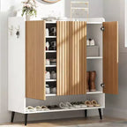 Zapatero Grande con Puertas, Organizador de Zapatos de Madera de 6 Niveles con Estantes Ajustables y Ganchos, Zapatero de Entrada de 3 Puertas para más de 30 Pares