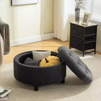 GDFStudio Fabian Modern Wooden Fleece Upholstered Round Ottoman With Reversible Lid and Hand-Pulled Buckle