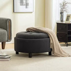 GDFStudio Fabian Modern Wooden Fleece Upholstered Round Ottoman With Reversible Lid and Hand-Pulled Buckle