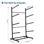 Estante resistente y autónomo para kayak con ruedas, soporte de almacenamiento ajustable para garaje y exteriores, apto para canoas, SUP y tablas de surf