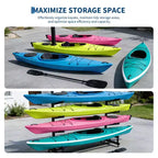 Estante resistente y autónomo para kayak con ruedas, soporte de almacenamiento ajustable para garaje y exteriores, apto para canoas, SUP y tablas de surf