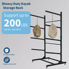 Estante resistente y autónomo para kayak con ruedas, soporte de almacenamiento ajustable para garaje y exteriores, apto para canoas, SUP y tablas de surf