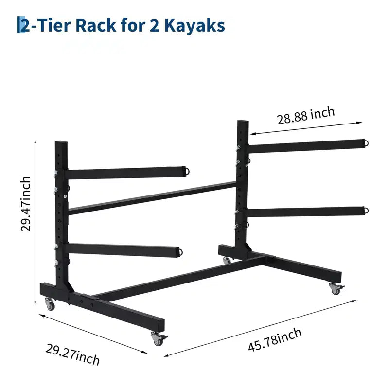 Estante resistente y autónomo para kayak con ruedas, soporte de almacenamiento ajustable para garaje y exteriores, apto para canoas, SUP y tablas de surf