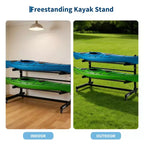 Estante resistente y autónomo para kayak con ruedas, soporte de almacenamiento ajustable para garaje y exteriores, apto para canoas, SUP y tablas de surf