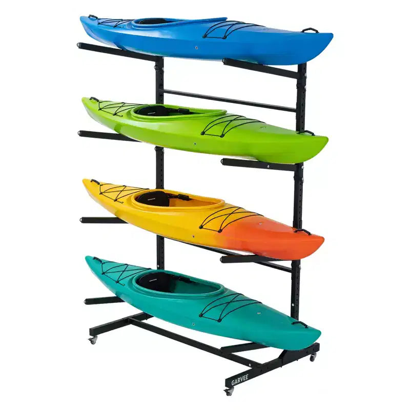 Estante resistente y autónomo para kayak con ruedas, soporte de almacenamiento ajustable para garaje y exteriores, apto para canoas, SUP y tablas de surf