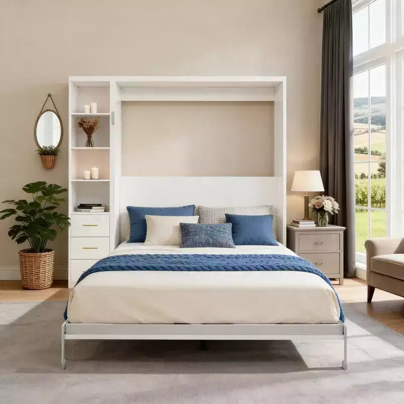 GDFStudio Wallis Modern Wood Murphy Bed with Desk and Side Storage Cabinets