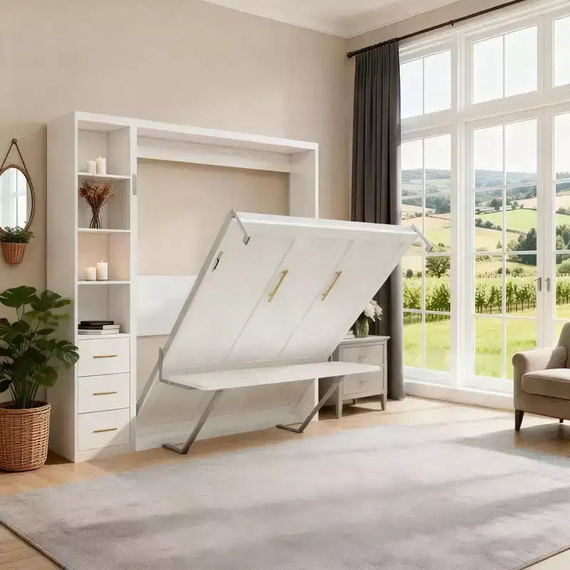 GDFStudio Wallis Modern Wood Murphy Bed with Desk and Side Storage Cabinets