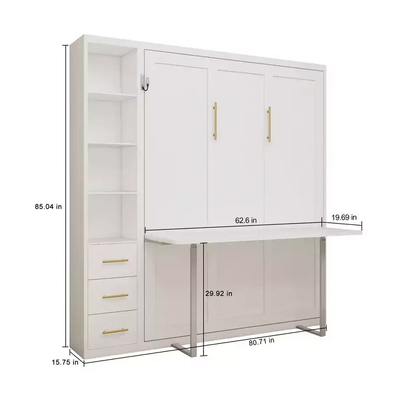GDFStudio Wallis Modern Wood Murphy Bed with Desk and Side Storage Cabinets