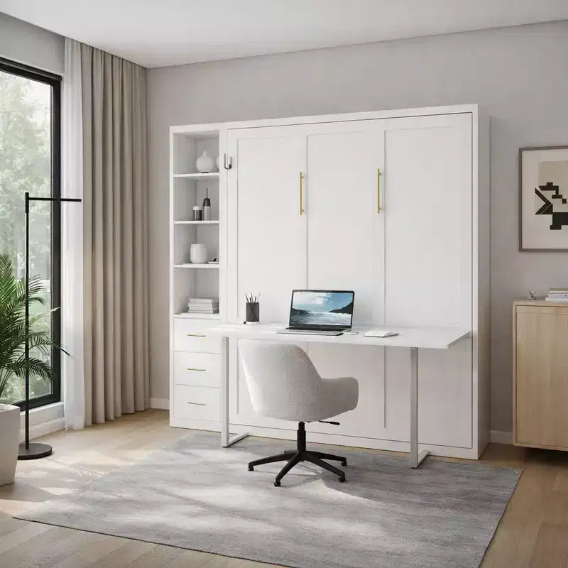 GDFStudio Wallis Modern Wood Murphy Bed with Desk and Side Storage Cabinets