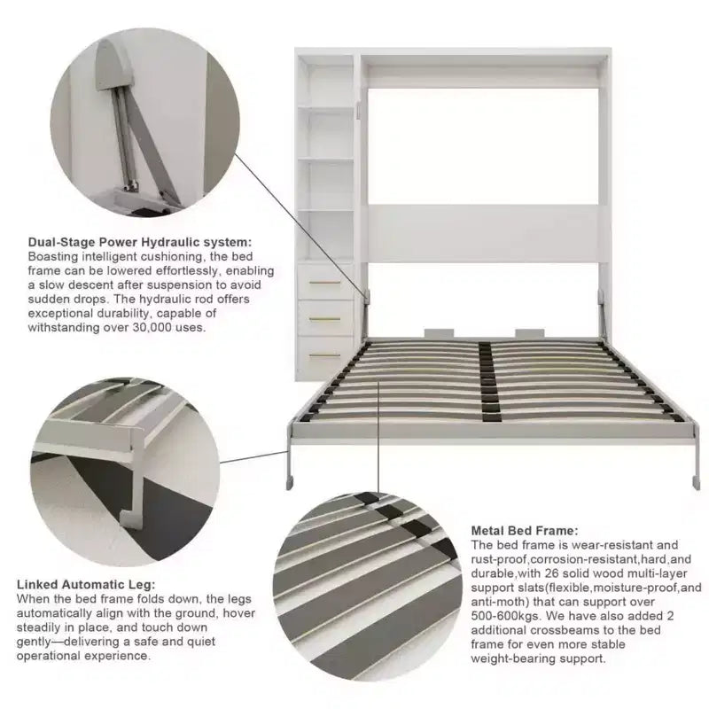 GDFStudio Wallis Modern Wood Murphy Bed with Desk and Side Storage Cabinets