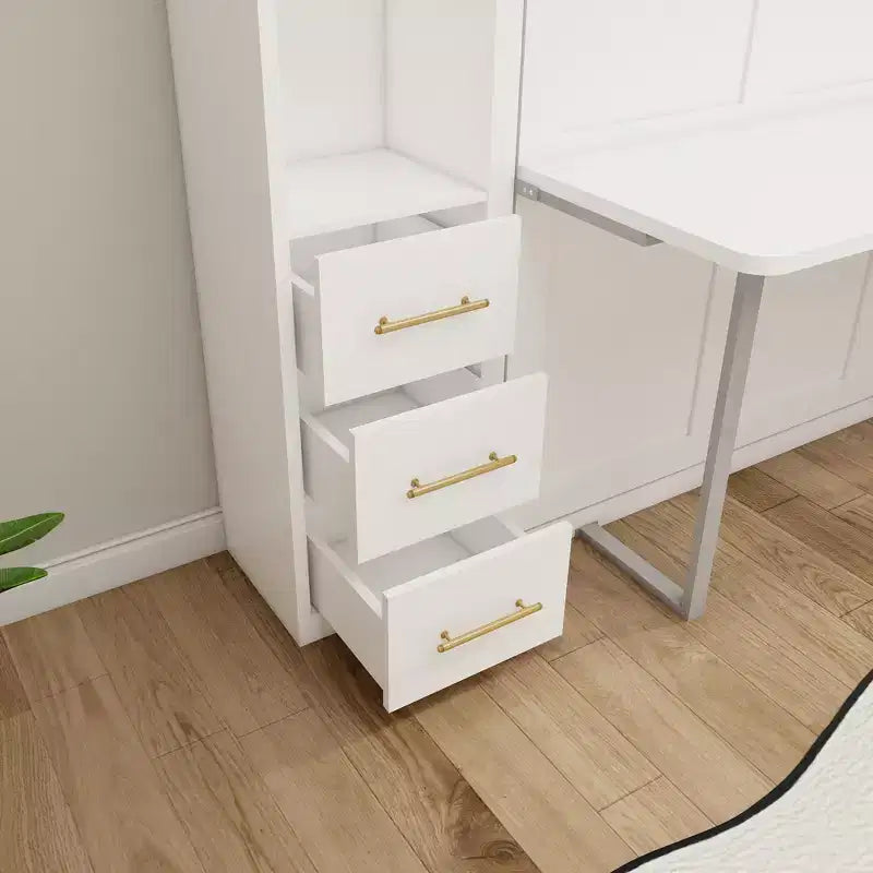 GDFStudio Wallis Modern Wood Murphy Bed with Desk and Side Storage Cabinets