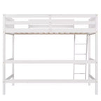Luxystar Cama Alta Moderna de Madera Doble con Escalera y Barandillas, Blanca