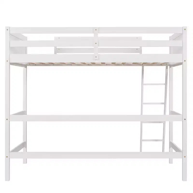 Luxystar Cama Alta Moderna de Madera Doble con Escalera y Barandillas, Blanca
