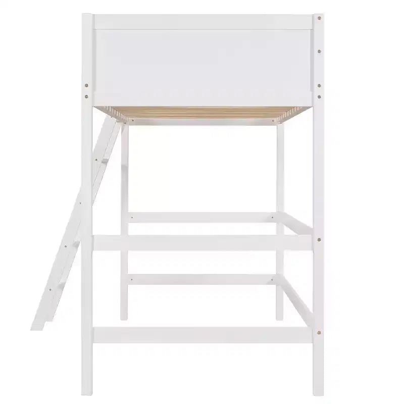 Luxystar Cama Alta Moderna de Madera Doble con Escalera y Barandillas, Blanca
