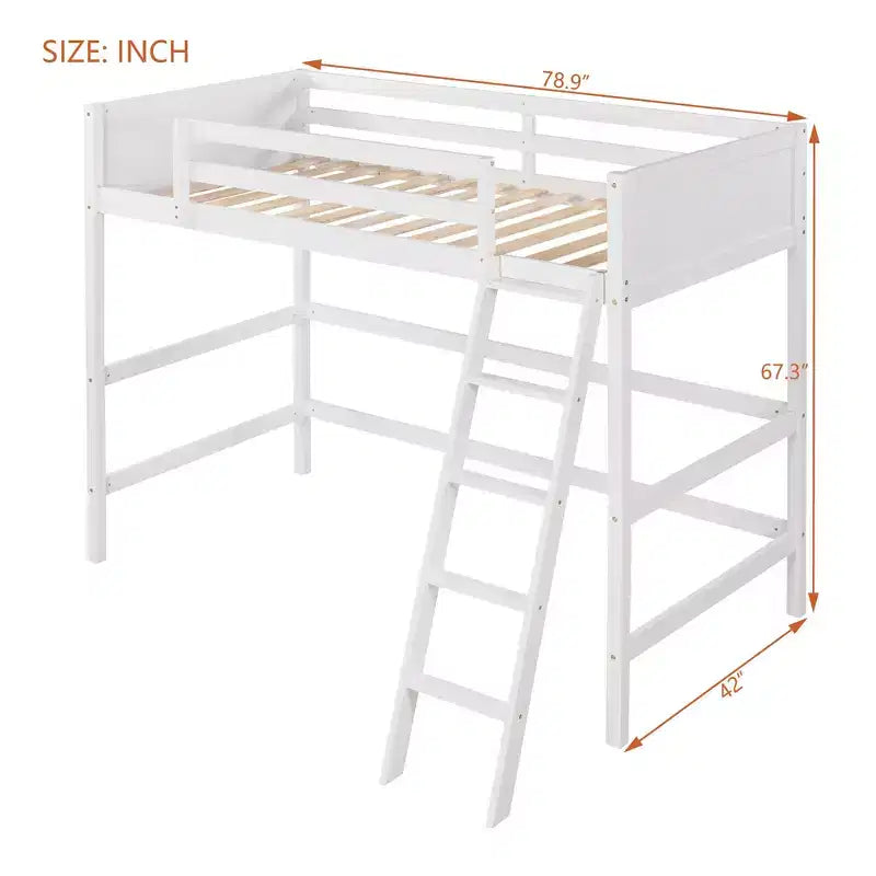 Luxystar Cama Alta Moderna de Madera Doble con Escalera y Barandillas, Blanca
