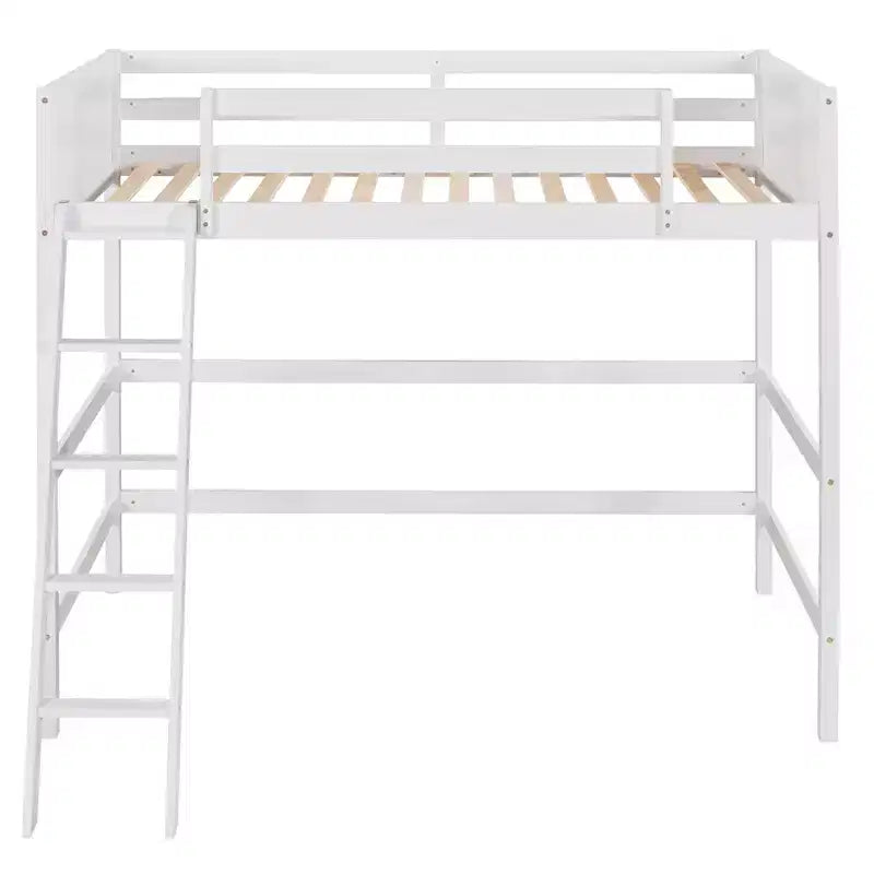 Luxystar Cama Alta Moderna de Madera Doble con Escalera y Barandillas, Blanca