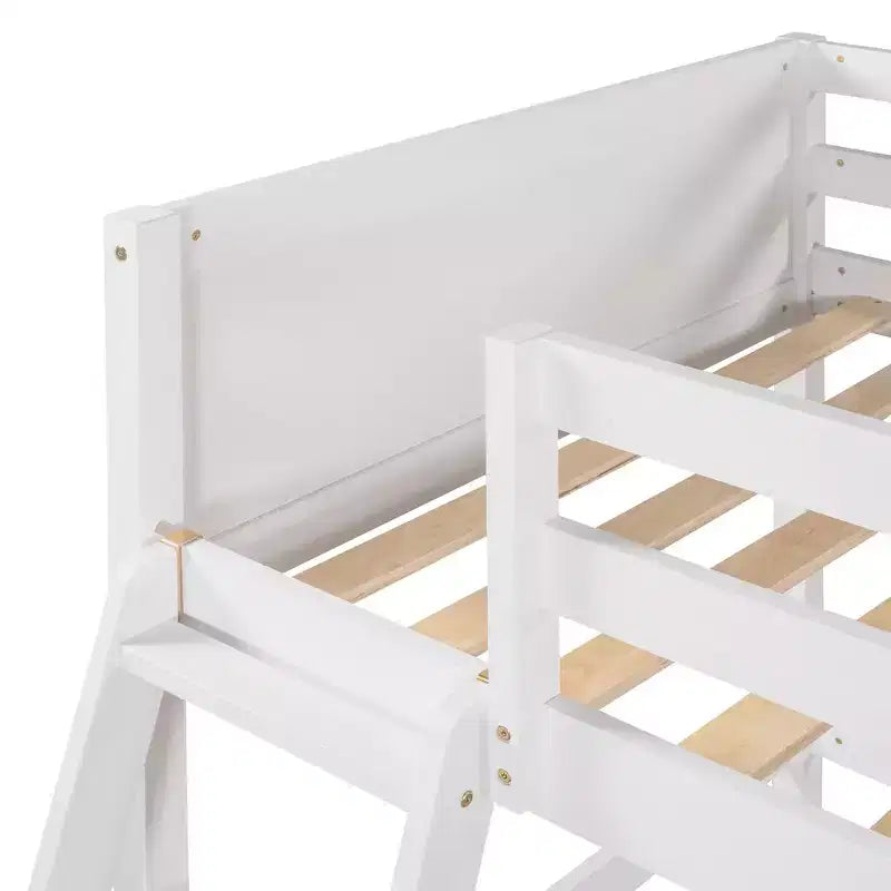 Luxystar Cama Alta Moderna de Madera Doble con Escalera y Barandillas, Blanca
