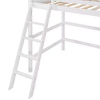 Luxystar Cama Alta Moderna de Madera Doble con Escalera y Barandillas, Blanca