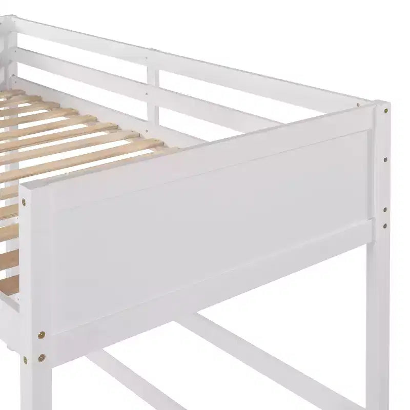 Luxystar Cama Alta Moderna de Madera Doble con Escalera y Barandillas, Blanca